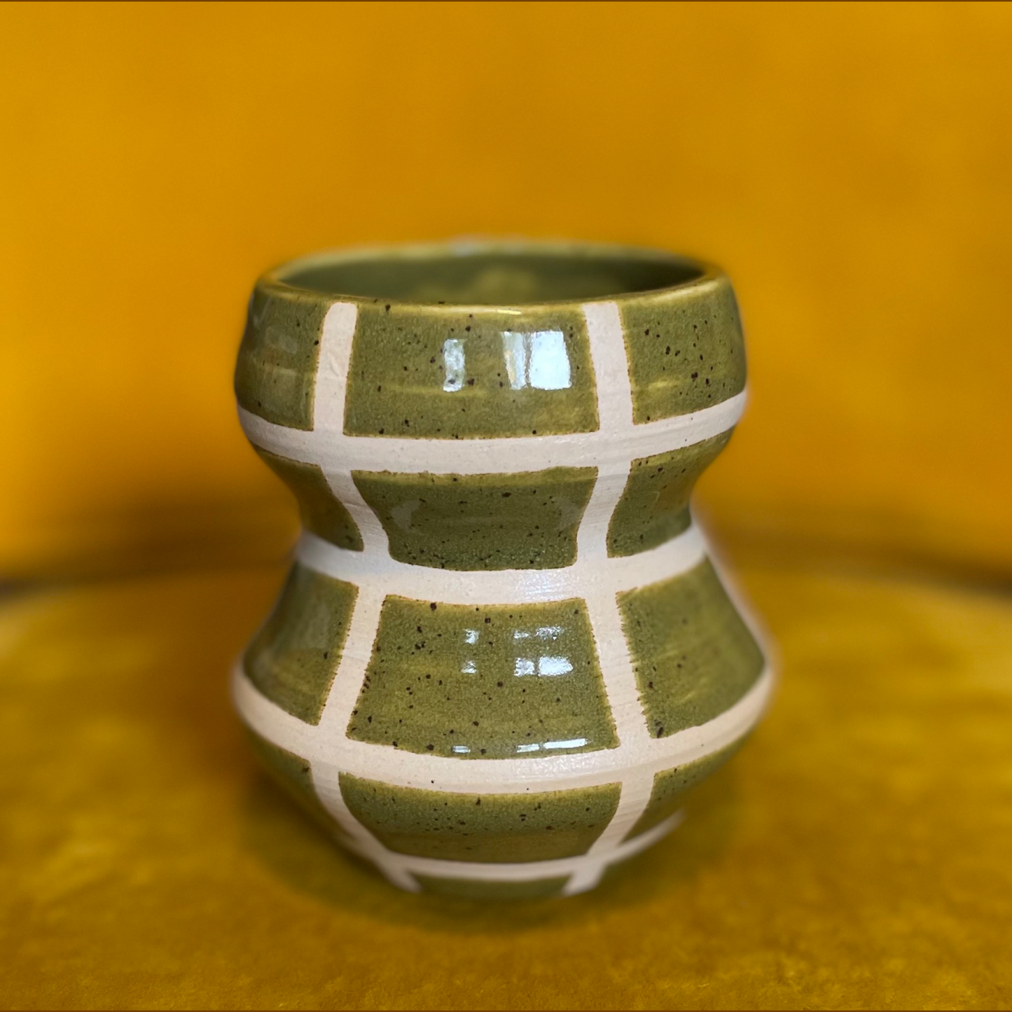 Retro Green Checkered Vase